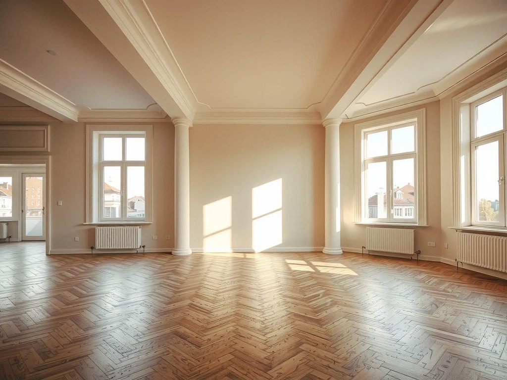 Interiér s restaurovaným štukem a dubovou podlahou